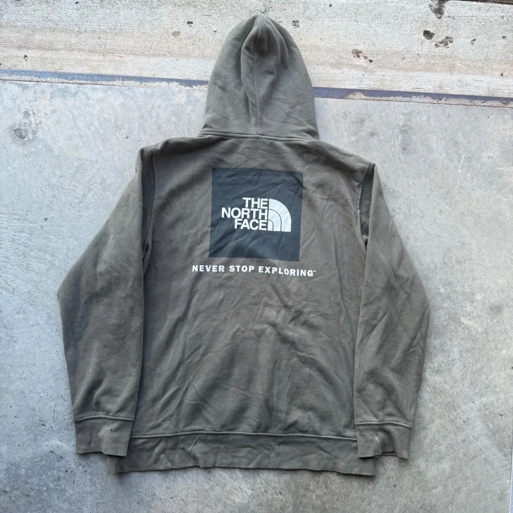The North Face Mens Olive Green Never Stop Exploring Box Logo Pullover Hoodie L